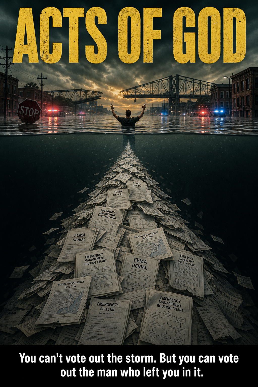 AI-generated movie poster for Make it Rain? Retrospection and the Attentive Electorate in the Context of Natural Disasters