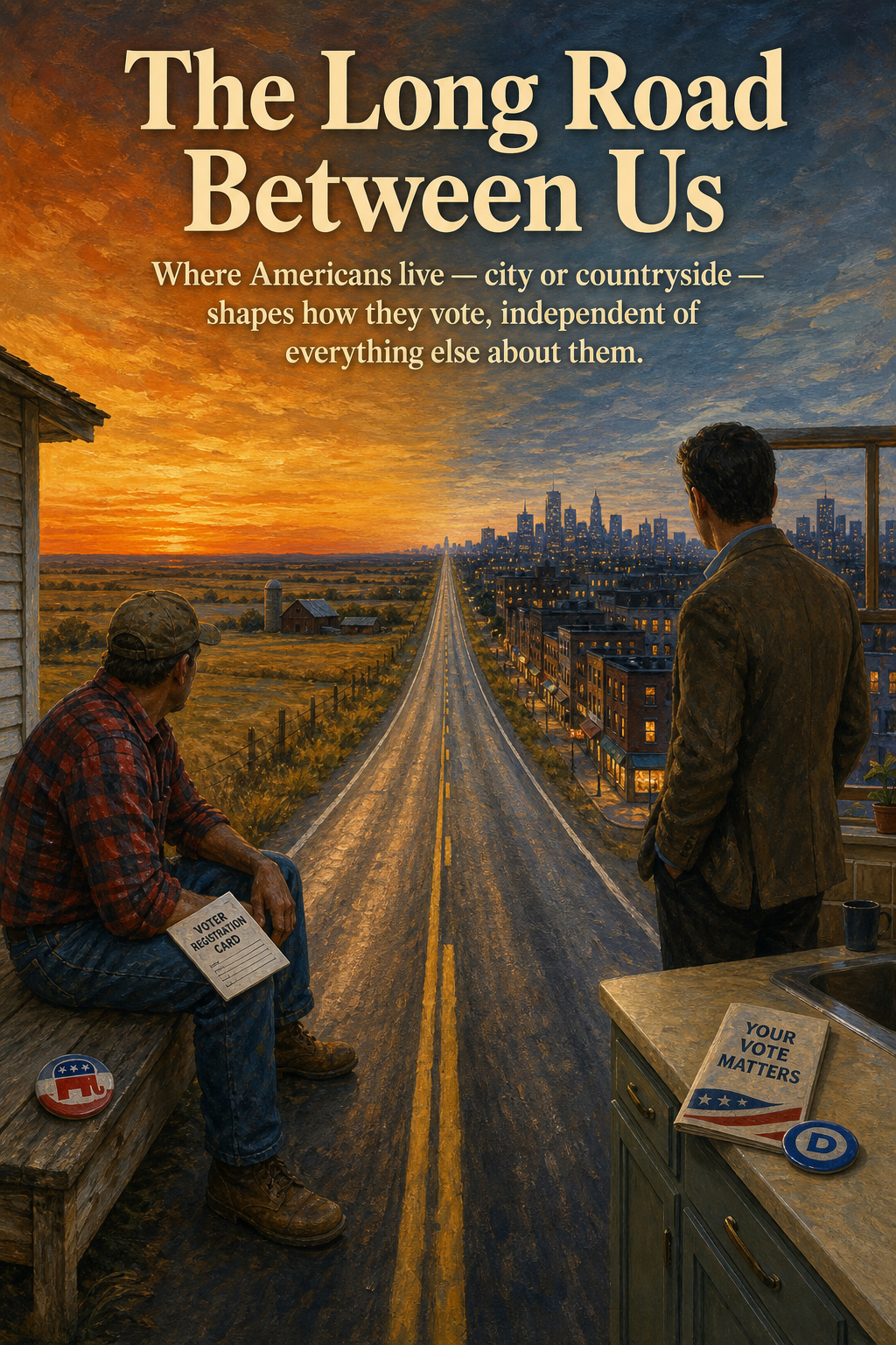 AI-generated movie poster for The Urban-Rural Gulf in American Political Behavior