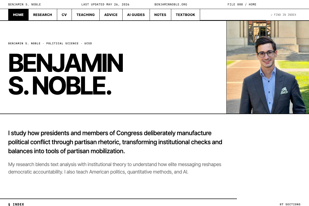Screenshot of Ben Noble's professional website.