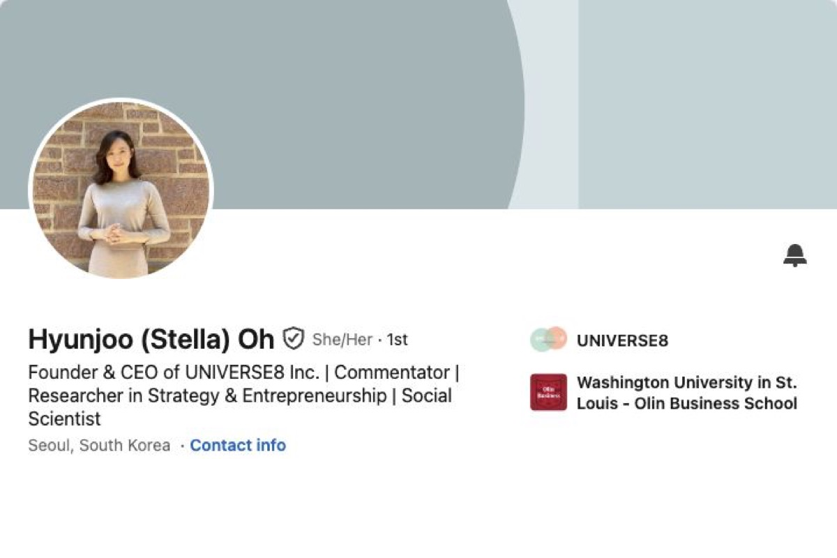 Screenshot of Hyunjoo Oh's LinkedIn profile.