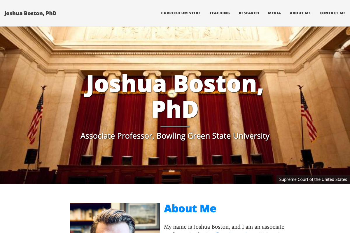 Screenshot of Joshua Boston's professional website.