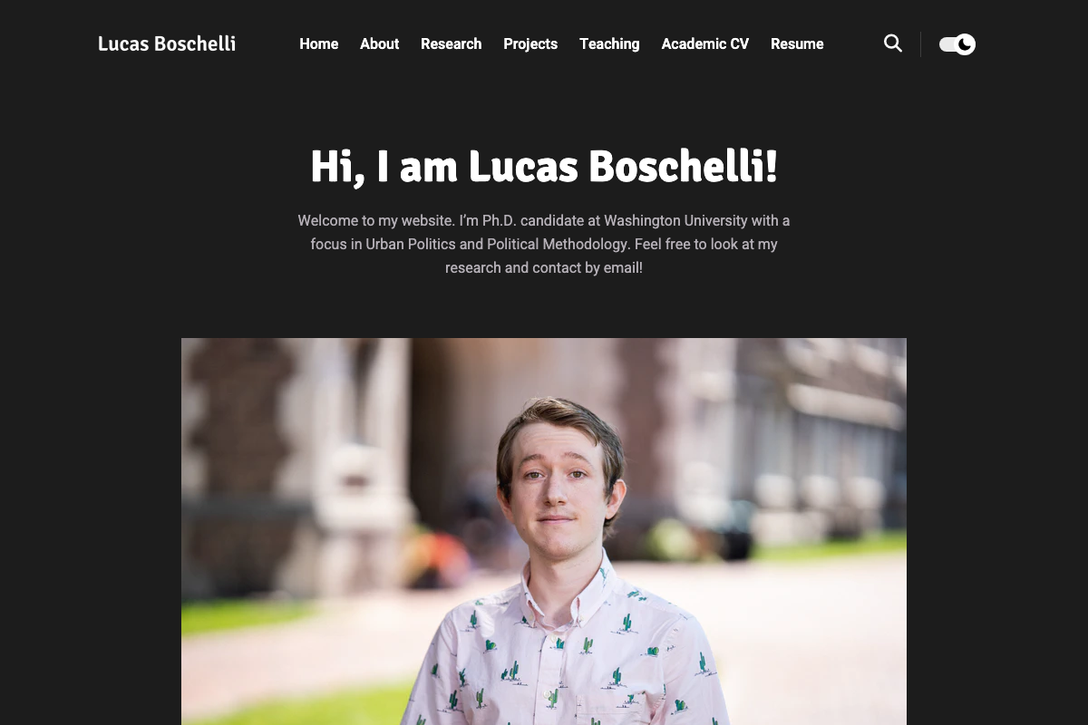 Screenshot of Lucas Boschelli's professional website.