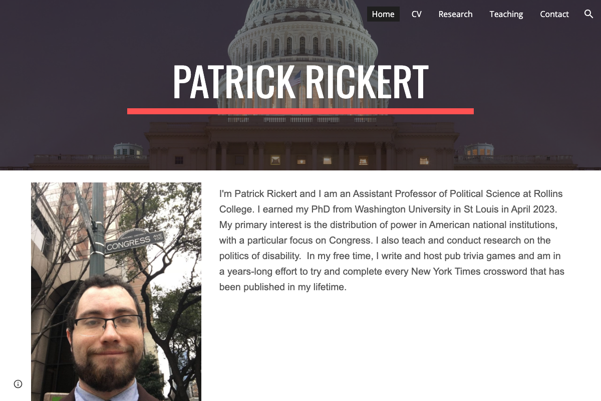 Screenshot of Patrick Rickert's professional website.