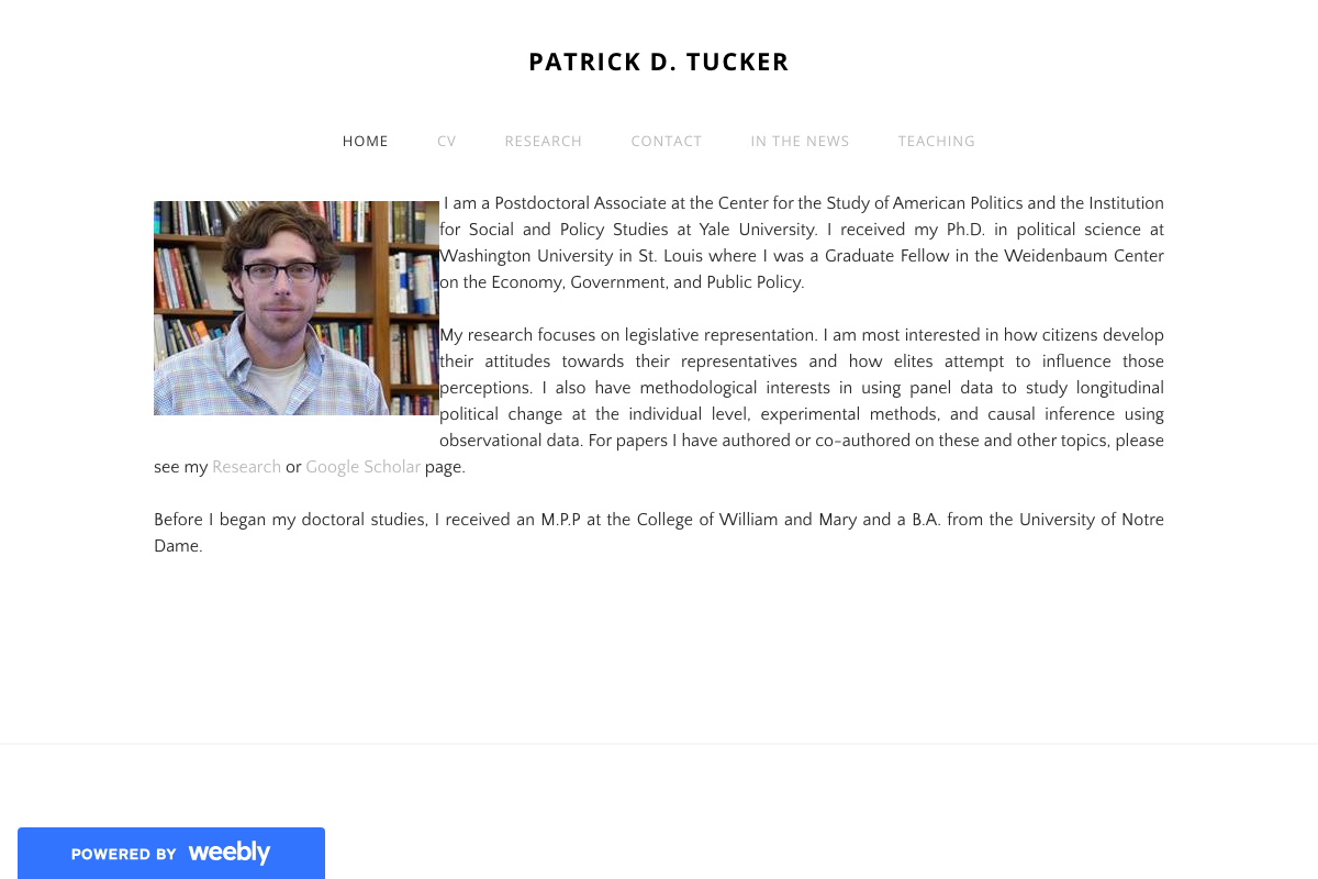 Screenshot of Patrick Tucker's professional website.