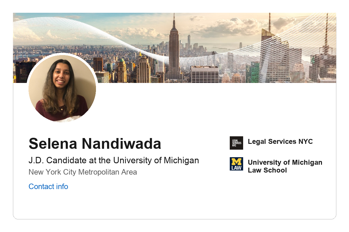 Screenshot of Selena Nandiwada's LinkedIn profile.