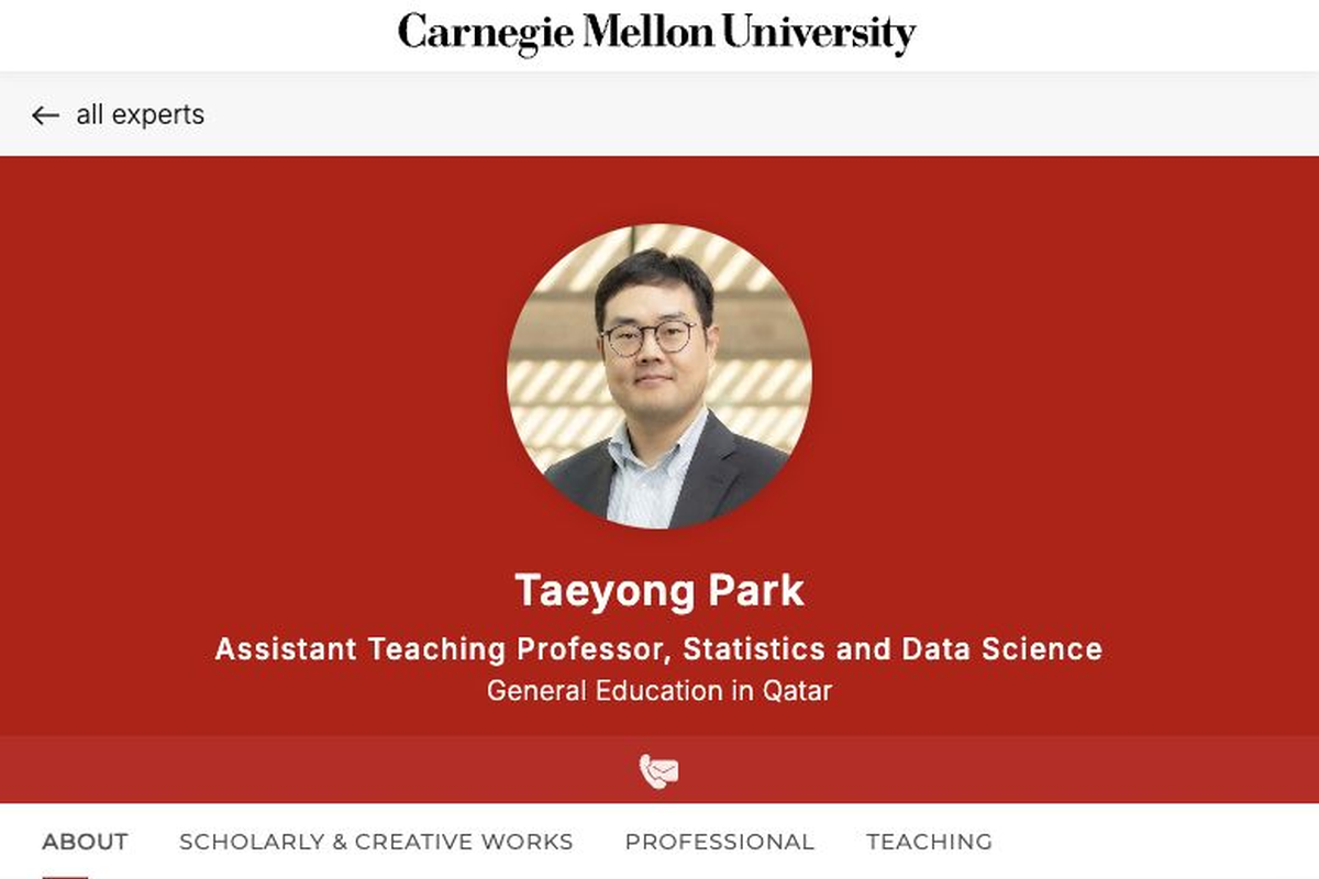 Screenshot of Taeyong Park's Carnegie Mellon Scholars profile.