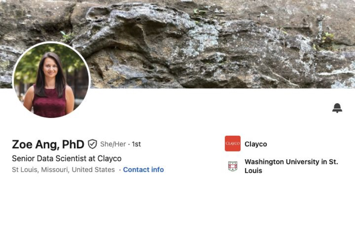 Screenshot of Zoe Ang's LinkedIn profile.
